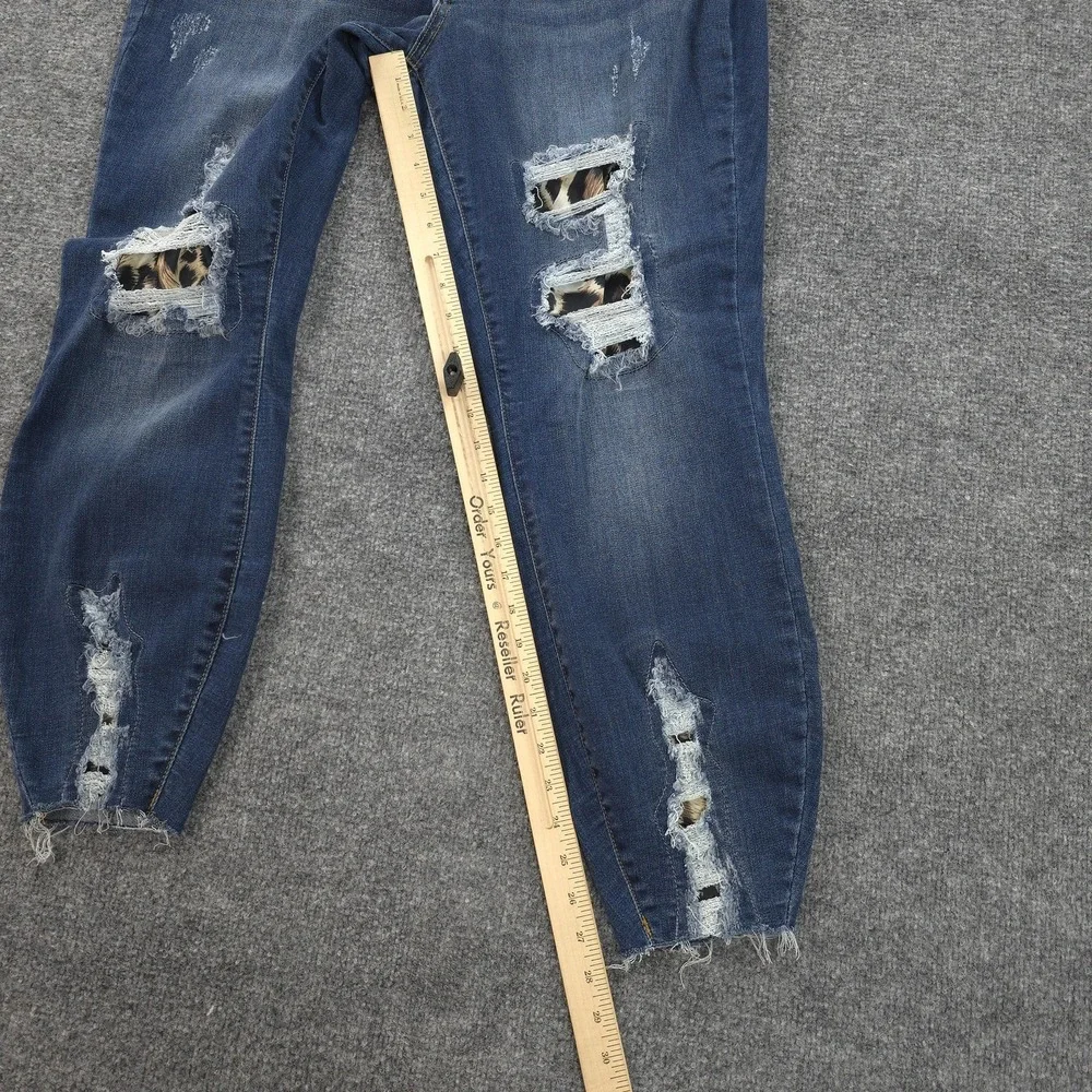 Judy Blue‎ Jeans Womens 16W Blue High Rise Skinny Distressed Denim Leopard